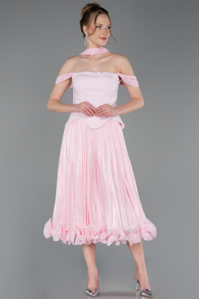 Midi Powder Color Chiffon Cocktail Dress ABK2619
