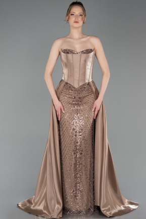 Long Cappuccino Beaded Evening Dress ABU6125