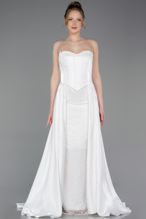 Long White Beaded Evening Dress ABU6125