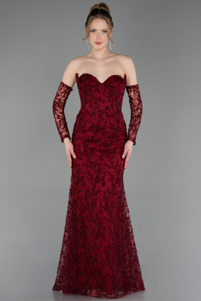 Long Burgundy Laced Evening Dress ABU6159