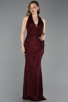 Long Burgundy Beaded Mermaid Prom Dress ABU6165