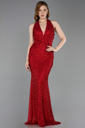 Long Red Beaded Mermaid Prom Dress ABU6165