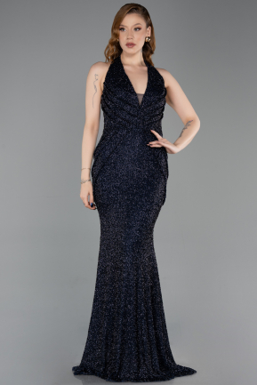 Long Navy Blue Beaded Mermaid Prom Dress ABU6165