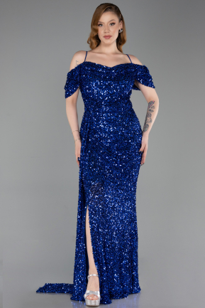 Sax Blue Long Plus Size Evening Gown ABU5232