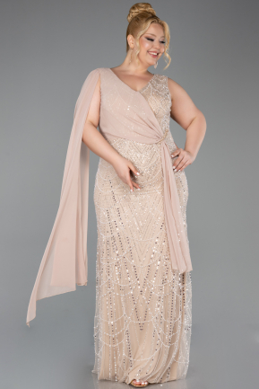 Long Gold Beaded Plus Size Evening Gown ABU6133