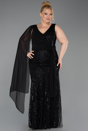 Long Black Beaded Plus Size Evening Gown ABU6133