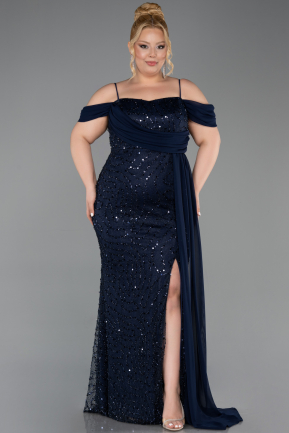Long Navy Blue Scaly Plus Size Evening Gown ABU6134