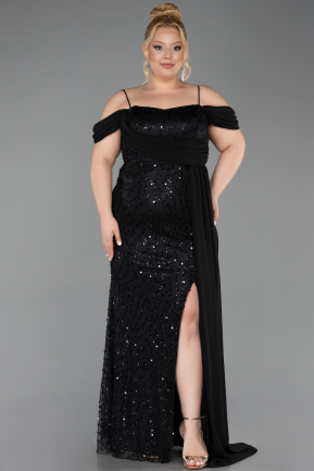 Long Black Scaly Plus Size Evening Gown ABU6134
