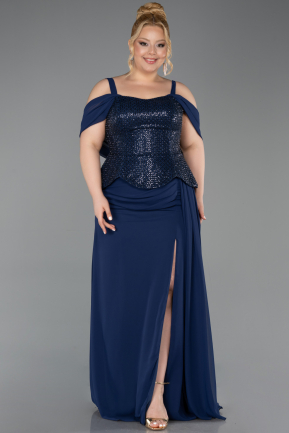 Long Navy Blue Chiffon Plus Size Evening Dress ABU6184