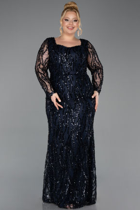 Long Navy Blue Scaly Formal Plus Size Dress ABU5937