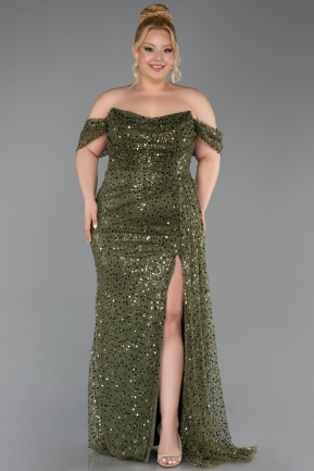 Olive Drab Long Scaly Plus Size Engagement Dress ABU3579