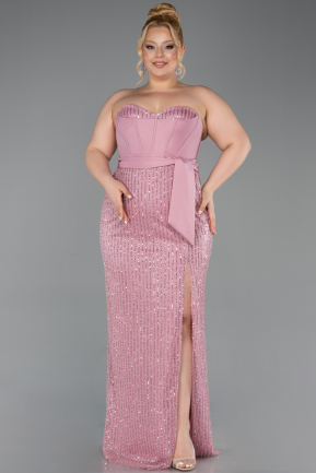 Long Powder Color Beaded Plus Size Evening Dress ABU5989