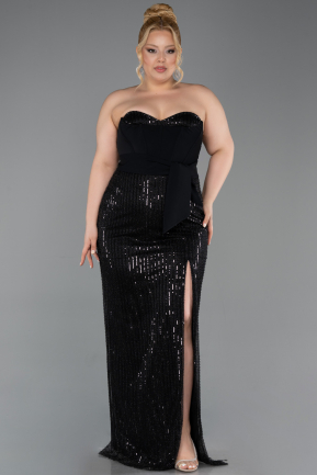 Long Black Beaded Plus Size Evening Dress ABU5989