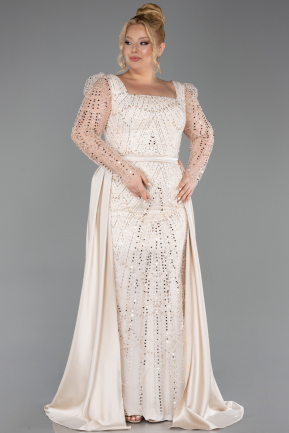 Beige Long Beaded Plus Size Engagement Dress ABU4761