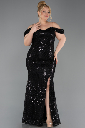 Long Black Scaly Plus Size Evening Gown ABU6098