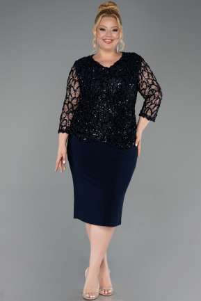 Midi Navy Blue Scaly Plus Size Cocktail Dress ABK2631