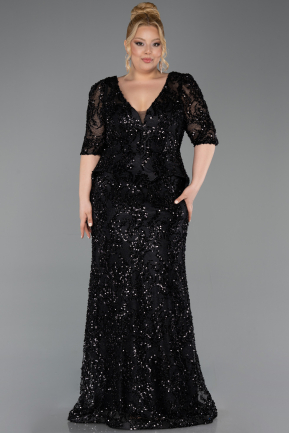 Long Black Scaly Plus Size Evening Dress ABU6149