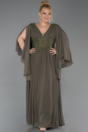Olive Drab Long Chiffon Plus Size Evening Dress ABU4638