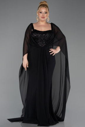 Black Long Chiffon Plus Size Evening Dress ABU6071