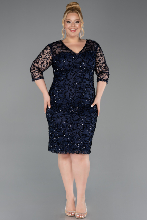 Midi Navy Blue Scaly Plus Size Evening Gown ABK2630
