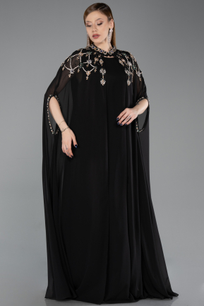Long Black Chiffon Plus Size Evening Gown ABU6175