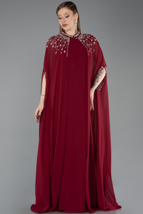 Burgundy Long Chiffon Plus Size Evening Gown ABU5845