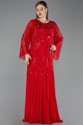 Long Red Chiffon Plus Size Evening Gown ABU6176