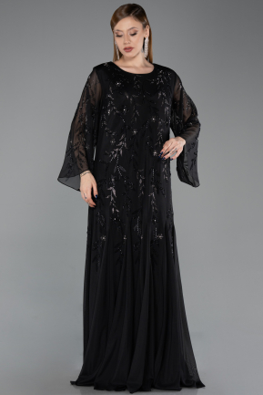 Long Black Chiffon Plus Size Evening Gown ABU6176