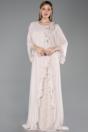 Long Beige Chiffon Plus Size Evening Gown ABU6177