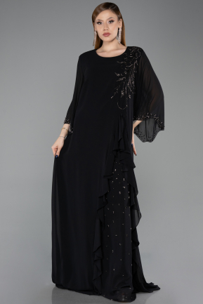 Long Black Chiffon Plus Size Evening Gown ABU6177