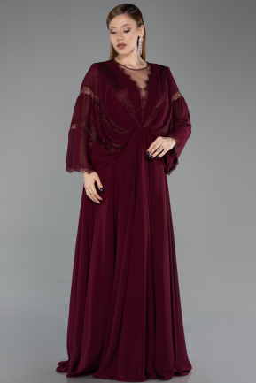 Long Cherry Colored Chiffon Plus Size Evening Gown ABU6178
