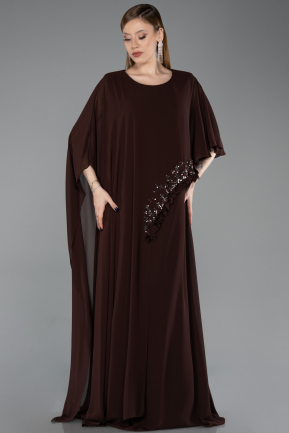 Long Brown Chiffon Plus Size Evening Gown ABU6179