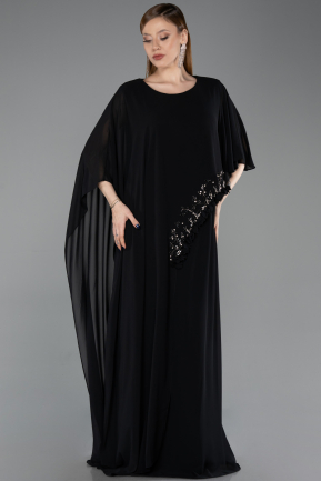 Long Black Chiffon Plus Size Evening Gown ABU6179