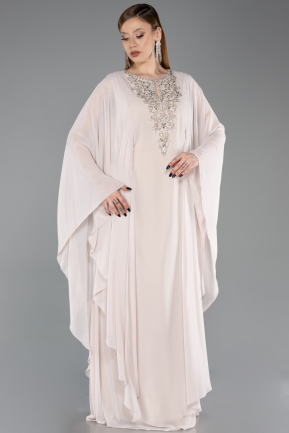 Long Beige Chiffon Plus Size Evening Dress ABU6180