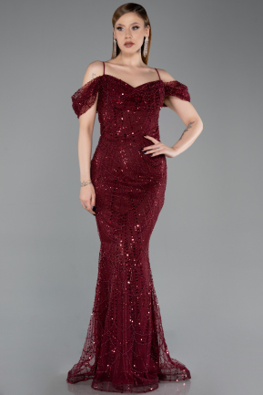 Long Burgundy Beaded Evening Dress ABU6190