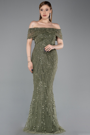 Light Khaki Long Beaded Evening Dress ABU5694