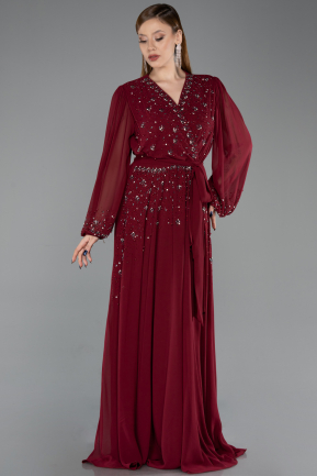 Burgundy Long Chiffon Plus Size Evening Dress ABU3075
