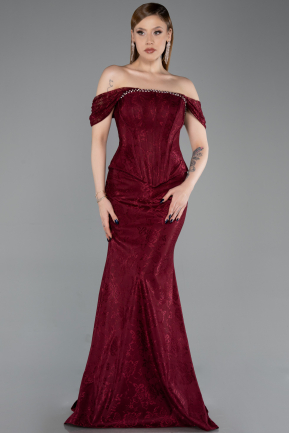Burgundy Long Dantelle Evening Dress ABU5609