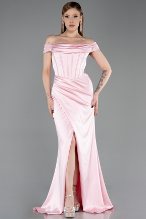 Powder Color Long Satin Evening Dress ABU5976