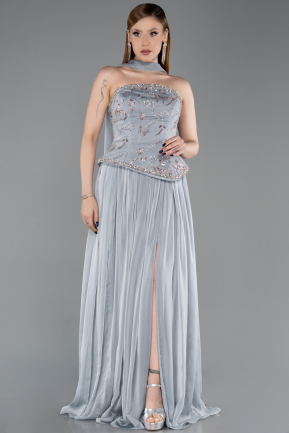 Anthracite Long Chiffon Evening Dress ABU5786