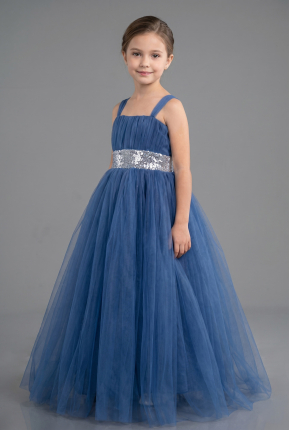 Grey-Indigo Long Girl Dress ABU3031