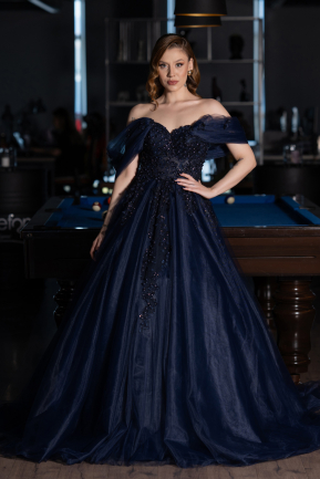Navy Blue Long Designer Evening Dress ABU3600