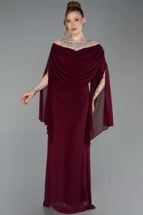 Cherry Colored Long Chiffon Plus Size Evening Gown ABU6068