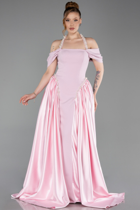 Powder Color Long Satin Evening Dress ABU5995