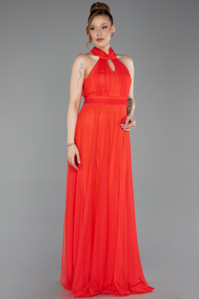 Pomegranate Flower Halter Neck Long Graduation Prom Dress ABU3252