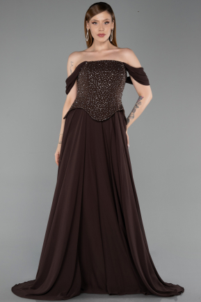 Long Brown Chiffon Evening Dress ABU6221