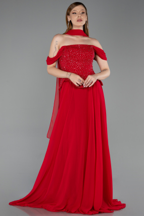 Long Red Chiffon Large Size Dress ABU6247