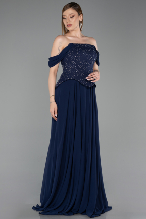 Long Navy Blue Chiffon Evening Dress ABU6221