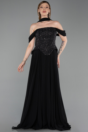 Long Black Chiffon Large Size Dress ABU6247