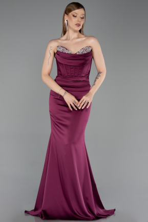 Long Plum Satin Mermaid Prom Dress ABU6222